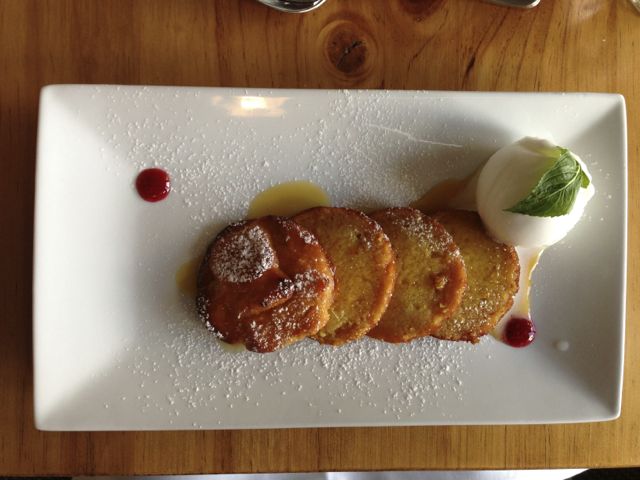 I forget the name of the dessert & it's not on their website. It's an orange & almond cake & lemon sorbet. Very citrusy, but wonderful!